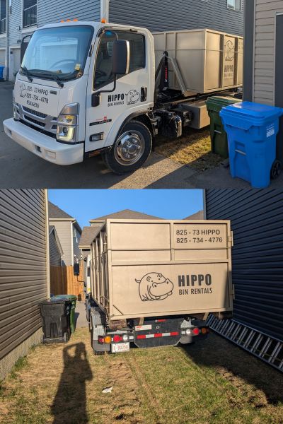 Airdrie Dumpster Rentals Hippo Bins squeezing in between homes